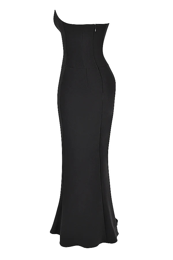 black crepe strapless corset dress