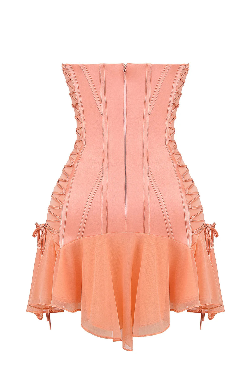 sorbet satin strapless mini dress