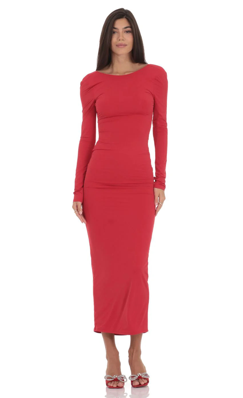 Open Back Bow Maxi Dress in Red