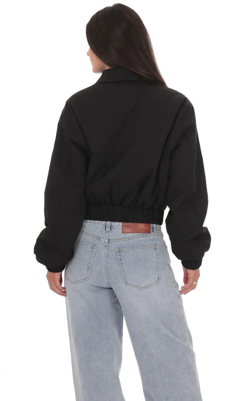 Collared Bomber Jacket in Black