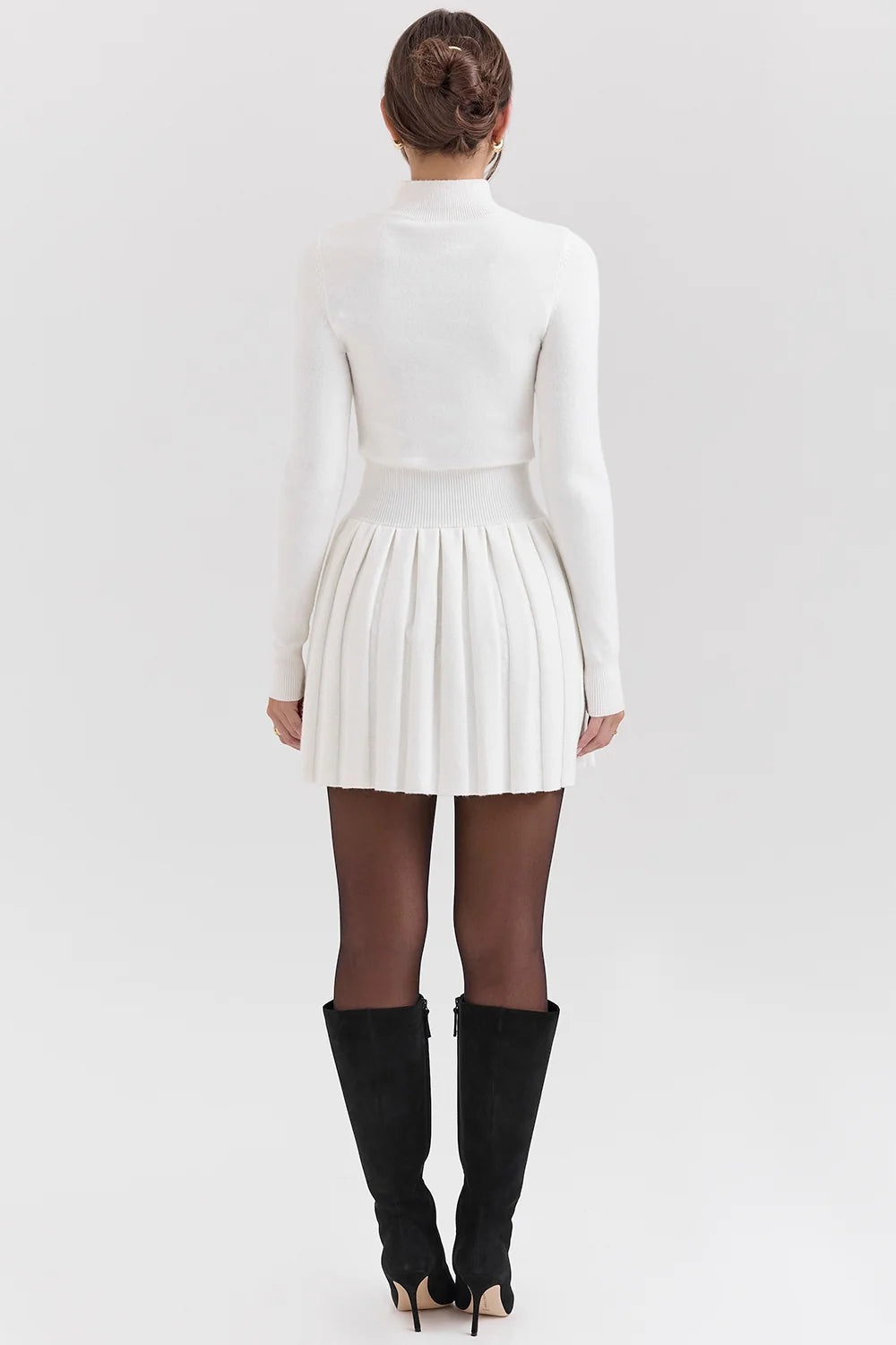 white cashmere blend pleated skated mini dress