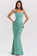 jade lace corset maxi dress