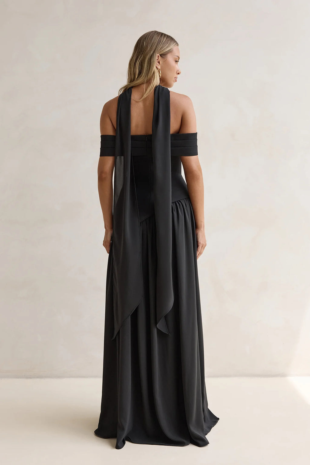 Midnight Elegance Off Shoulder Maxi Dress Black