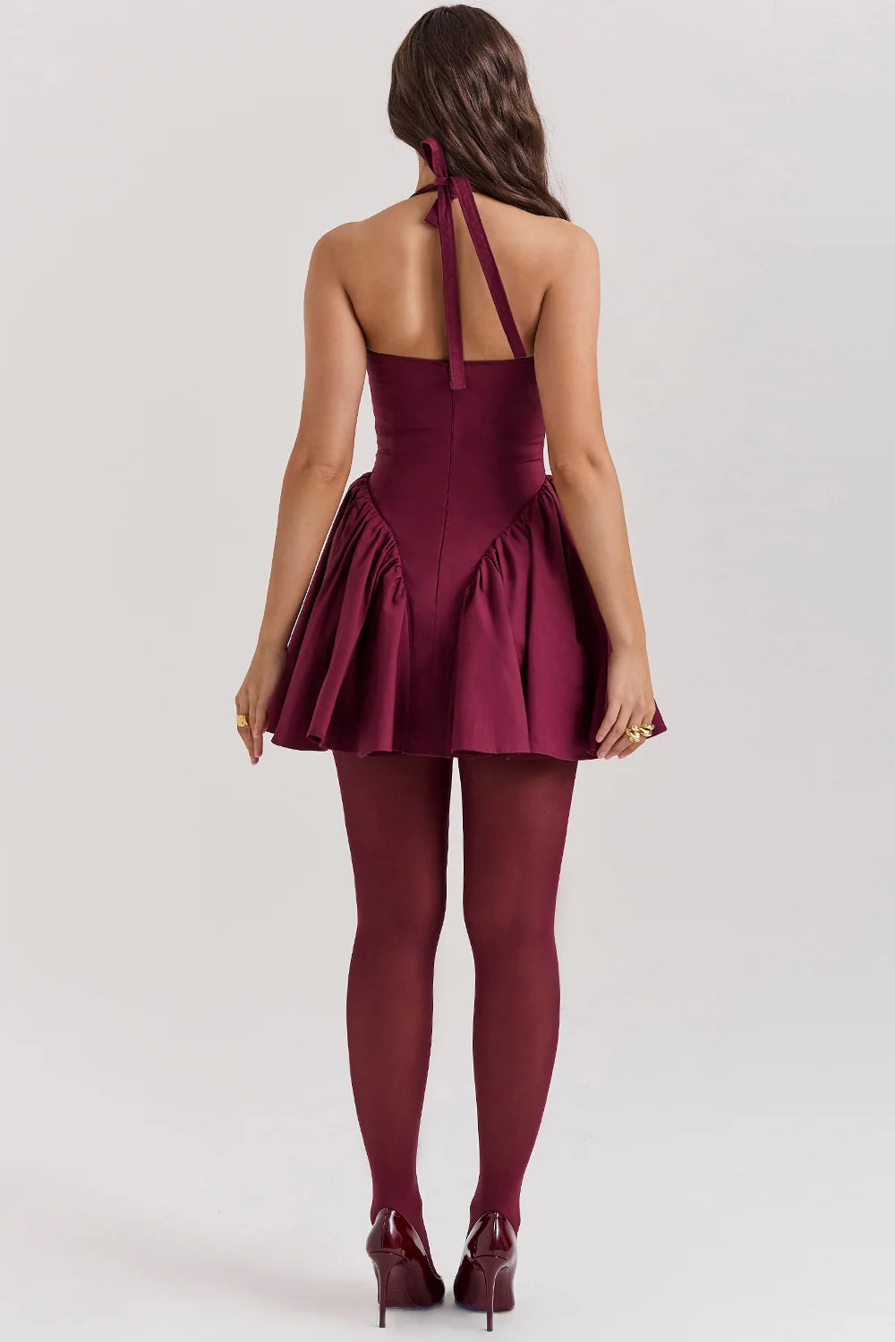 wine halter mini dress