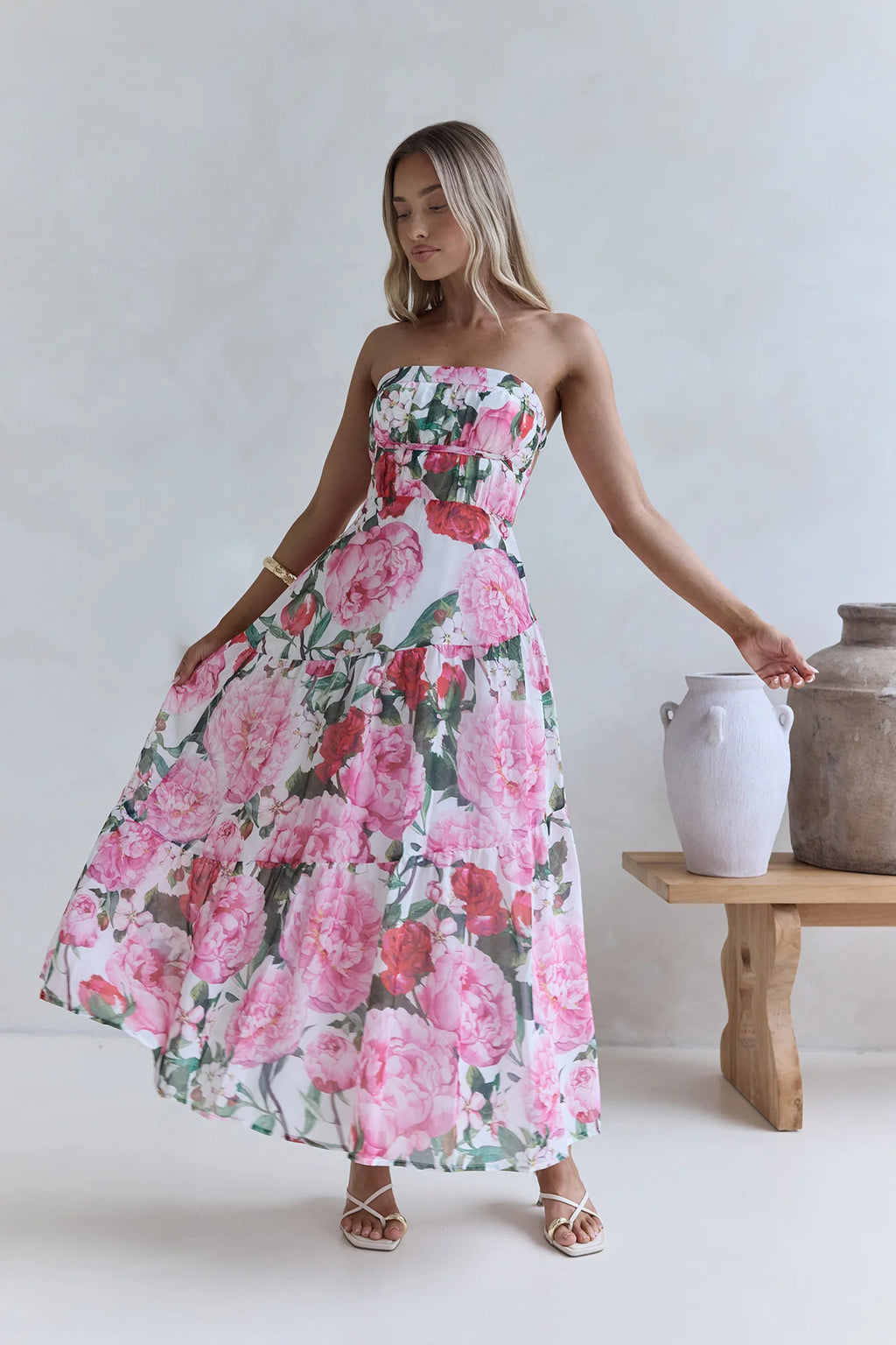 Bouquet In Bloom Strapless Maxi Dress Pink