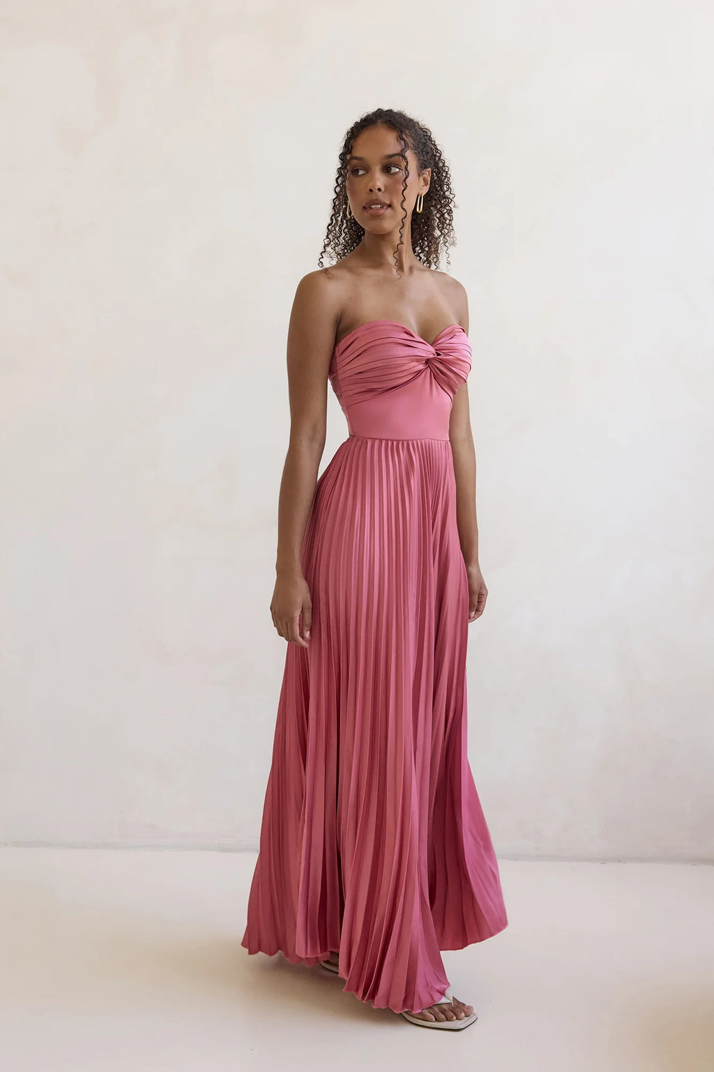 Decades Ago Plisse Strapless Maxi Dress Rose