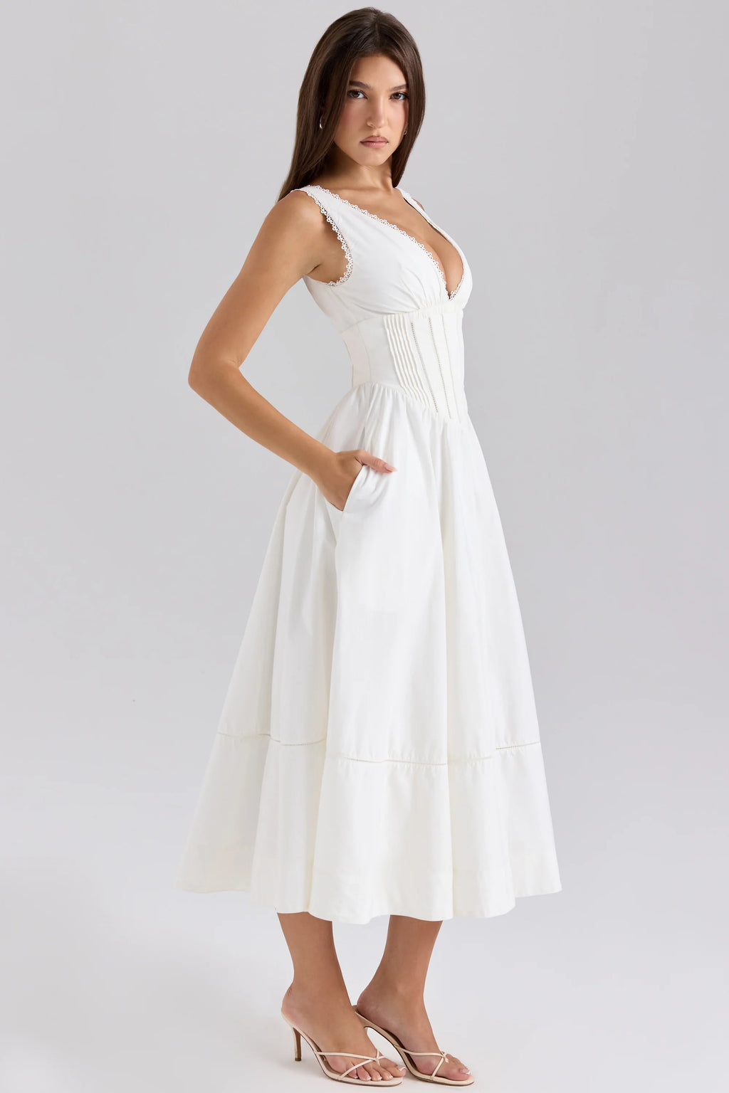 white stretch cotton midi sundress