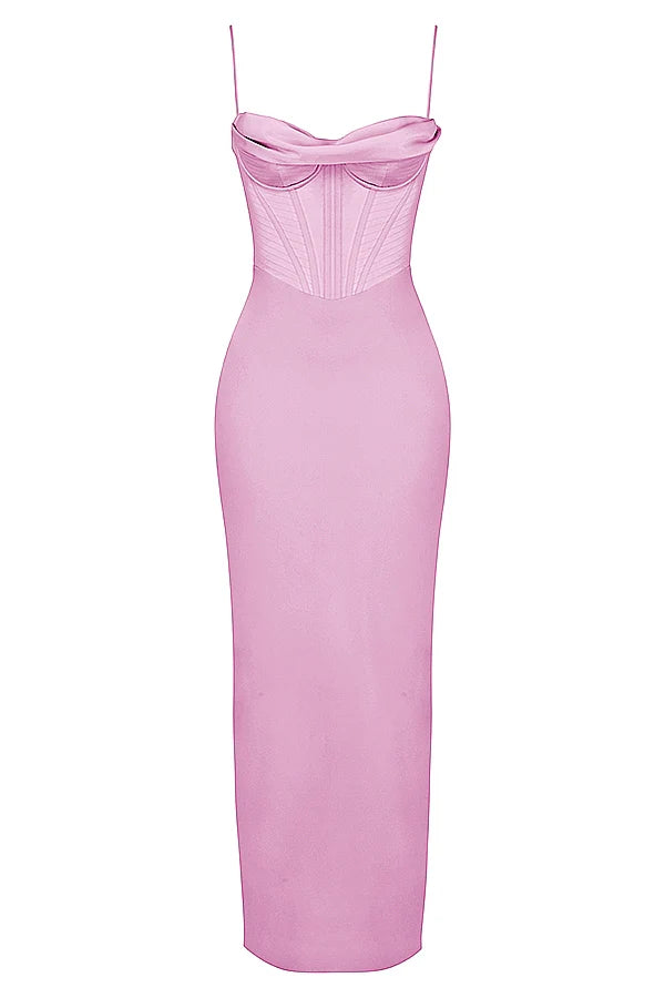 pink corset maxi dress