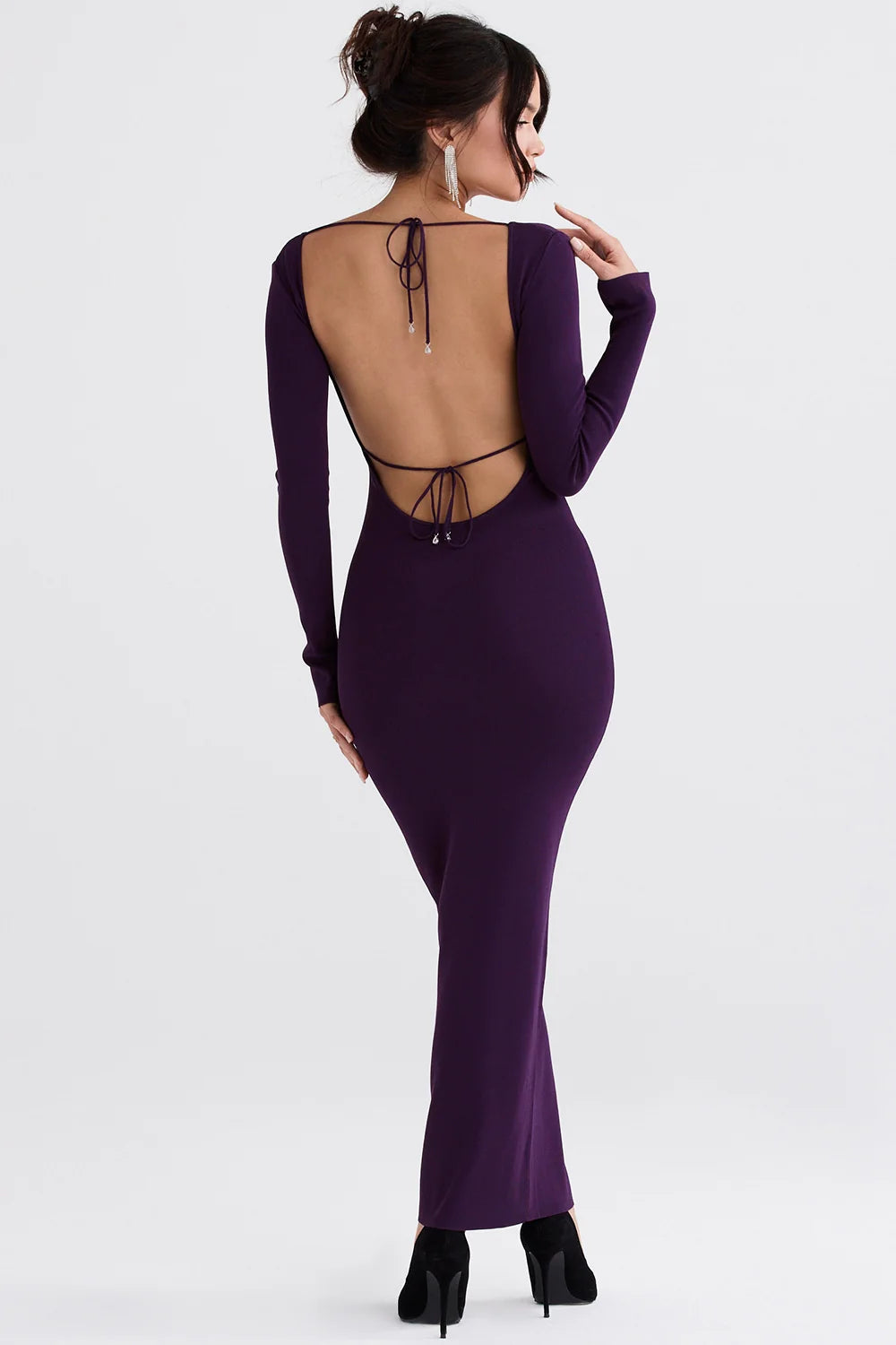 grape ribbed knit maxi dress