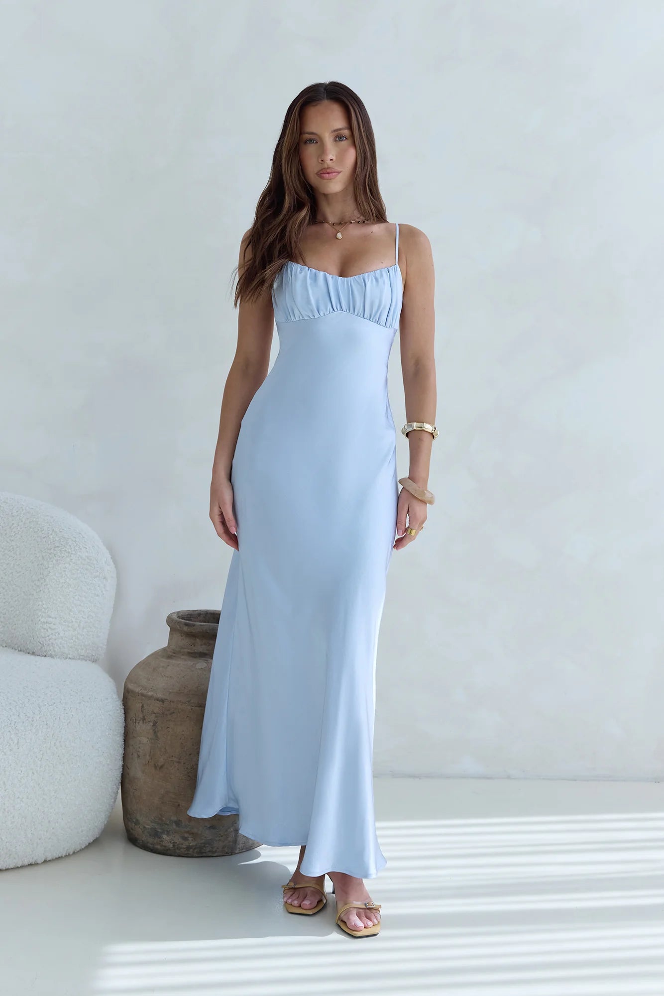 Love And Desire Satin Maxi Dress Blue