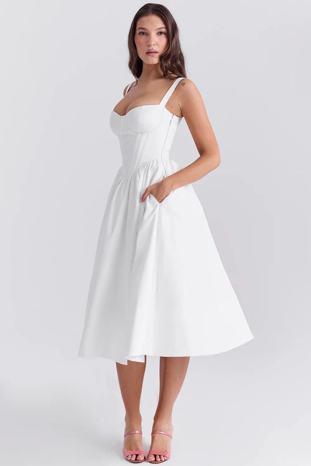 white corset midi sundress