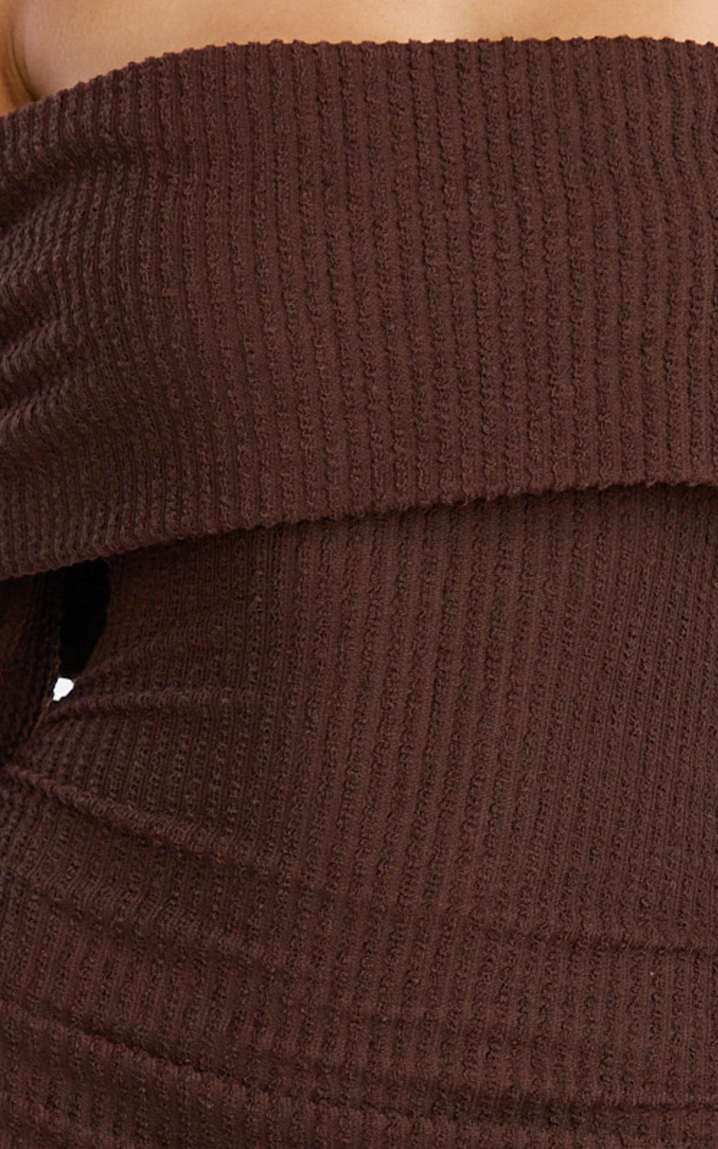 Maeve Mini Dress - Off Shoulder Long Sleeve Fit And Flare Mini Dress in Chocolate