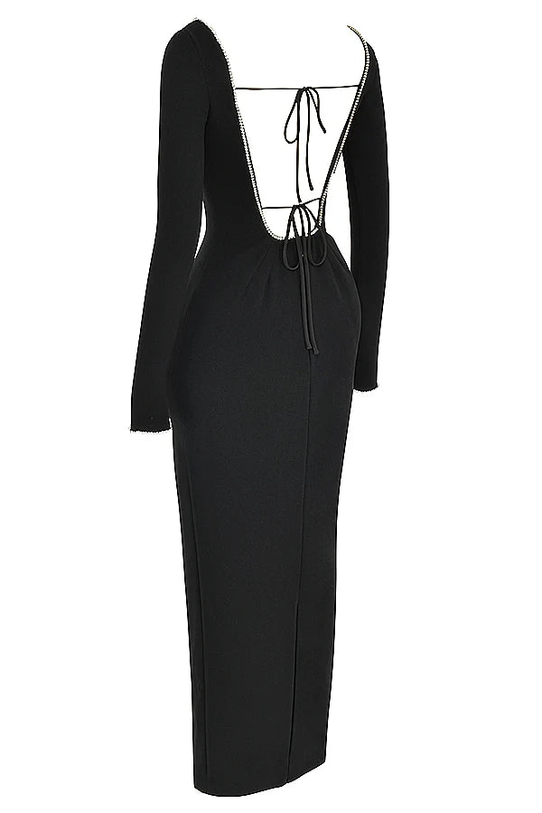 black crystal embellished maxi dress
