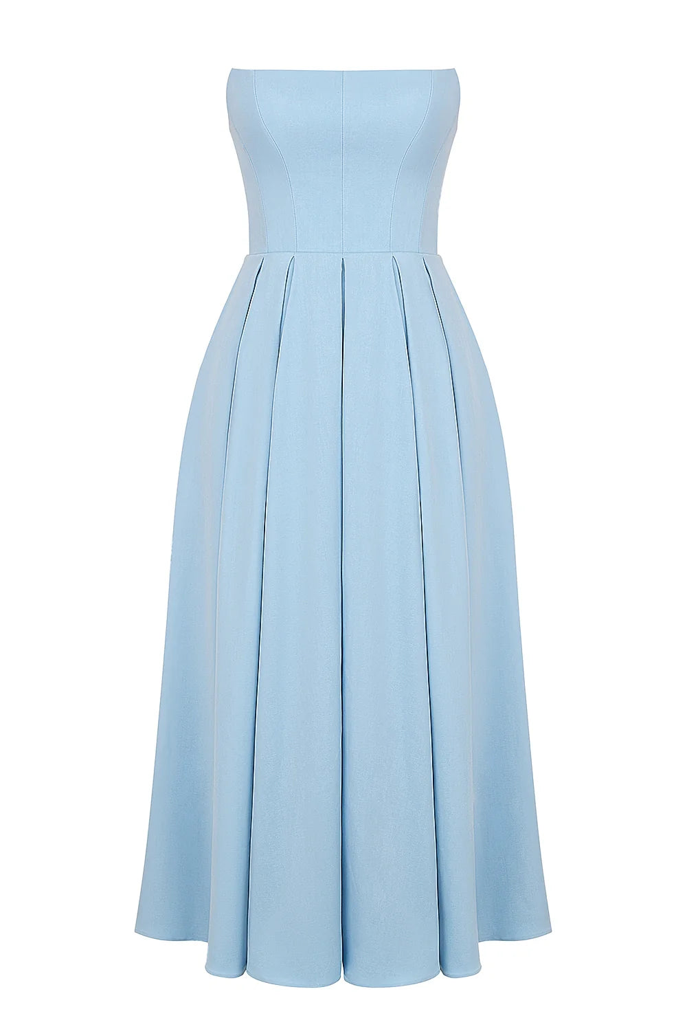 tuscan blue strapless midi sundress