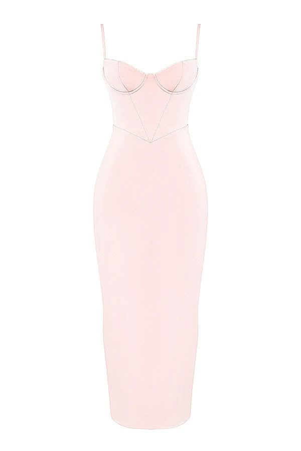 soft peach corset maxi dress