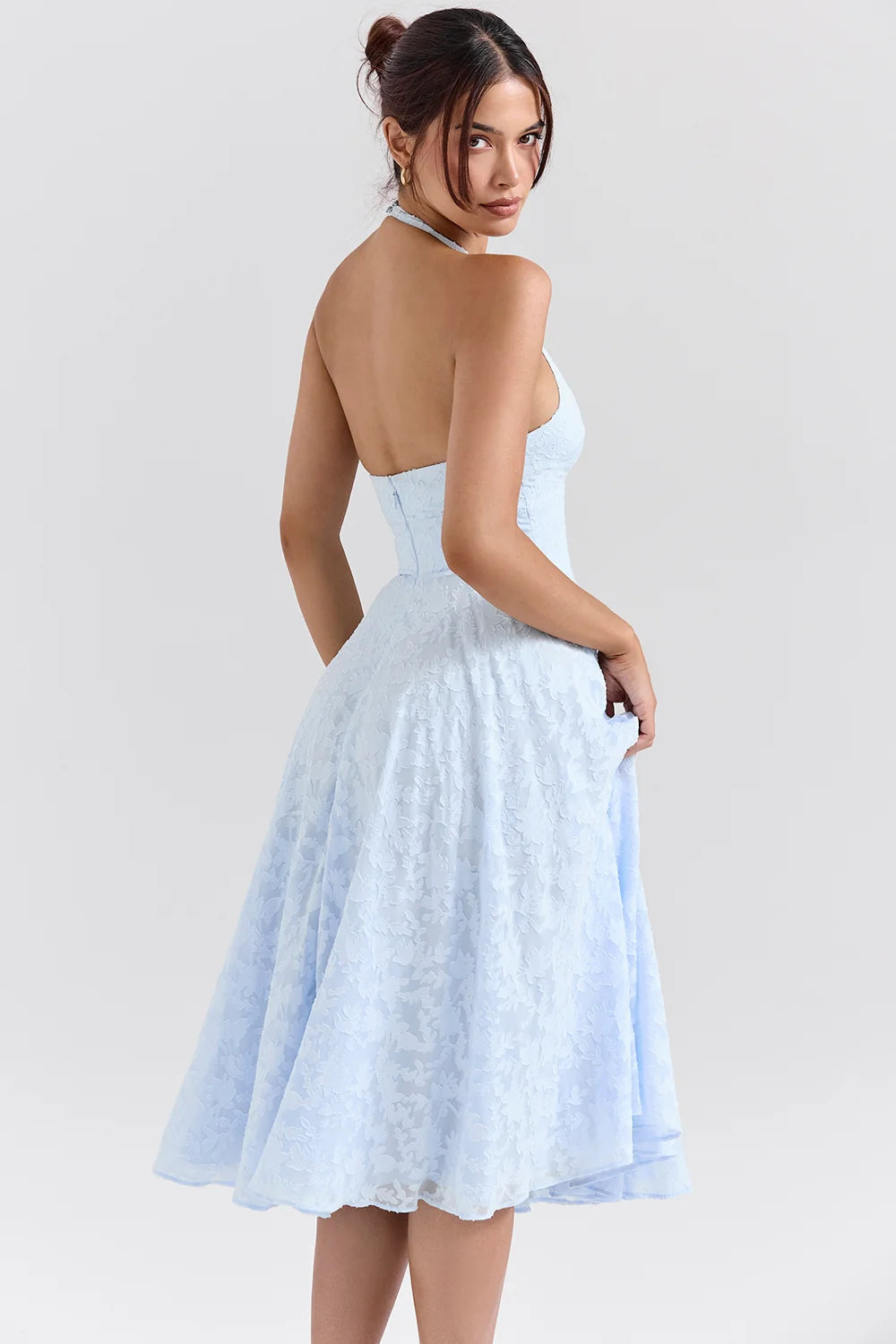 bluebell floral jacquard halter midi dress