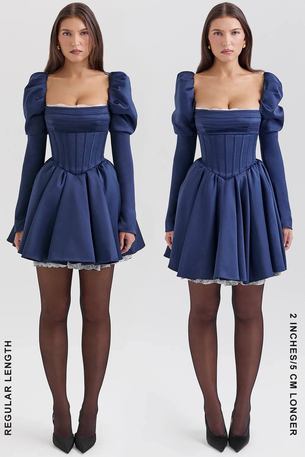 midnight satin puff sleeve mini dress - sale