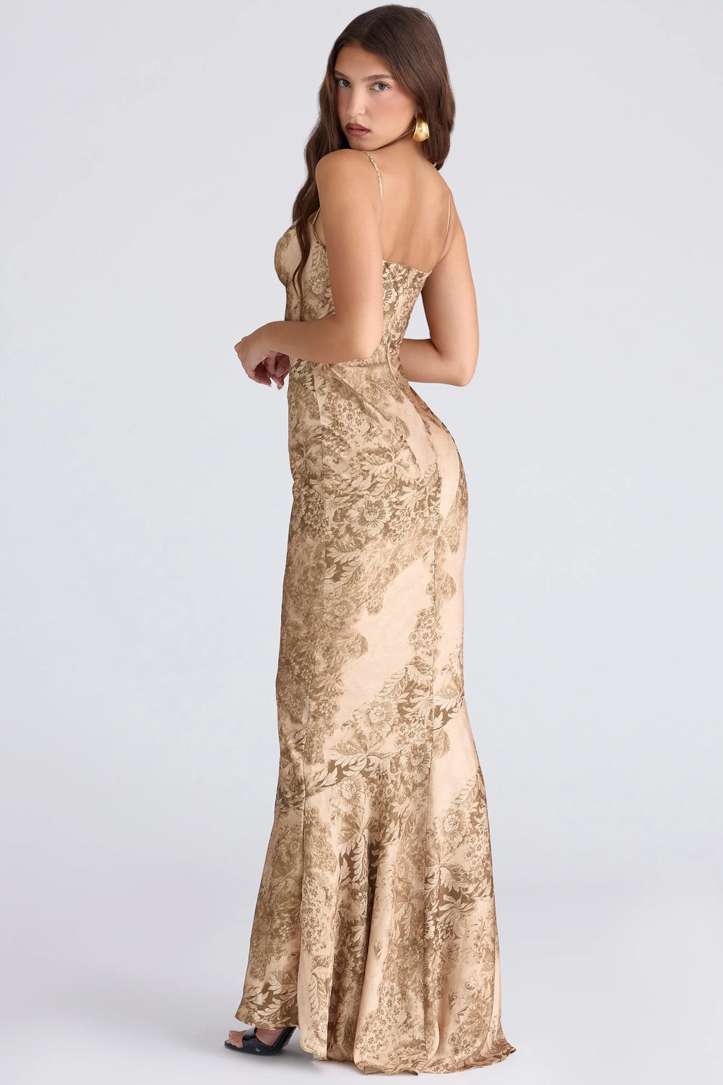 gold patterned satin maxi dress - limited edition