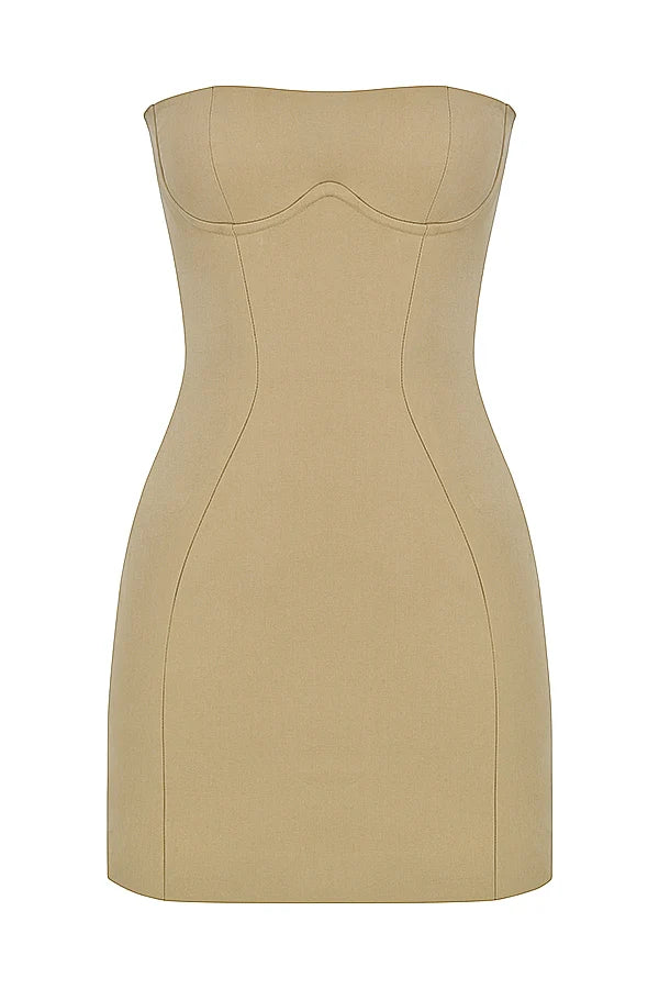 stone strapless mini dress