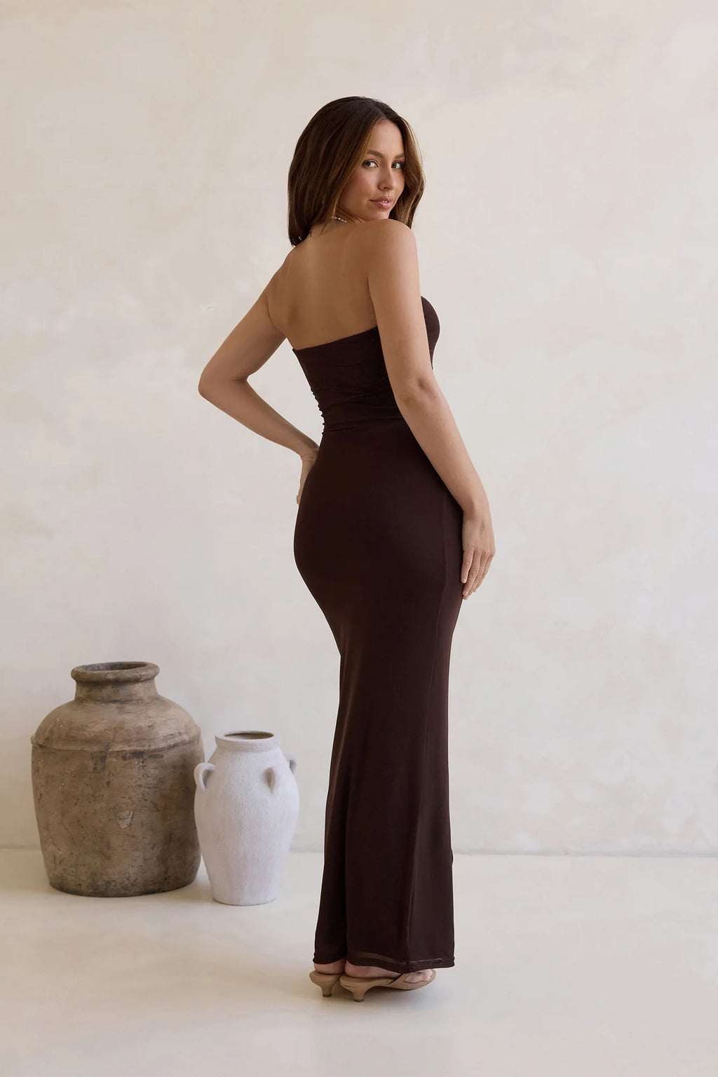 Wish For You Mesh Strapless Maxi Dress Brown