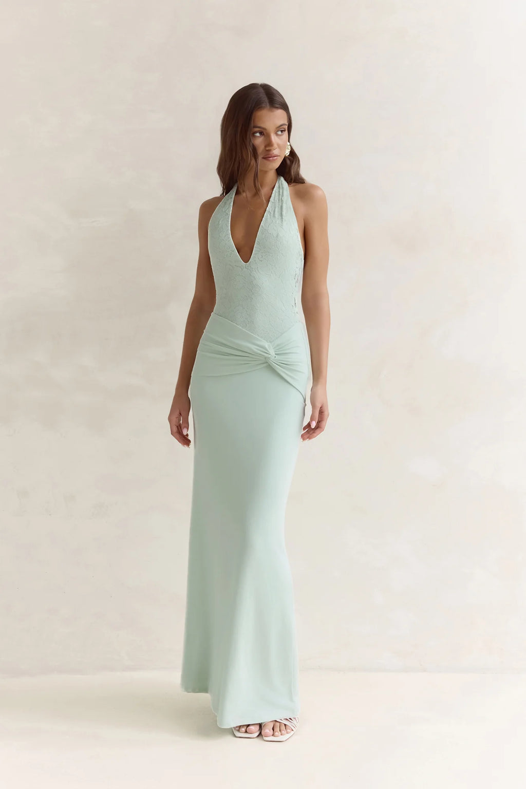 Seaside Glow Halter Maxi Dress Sage