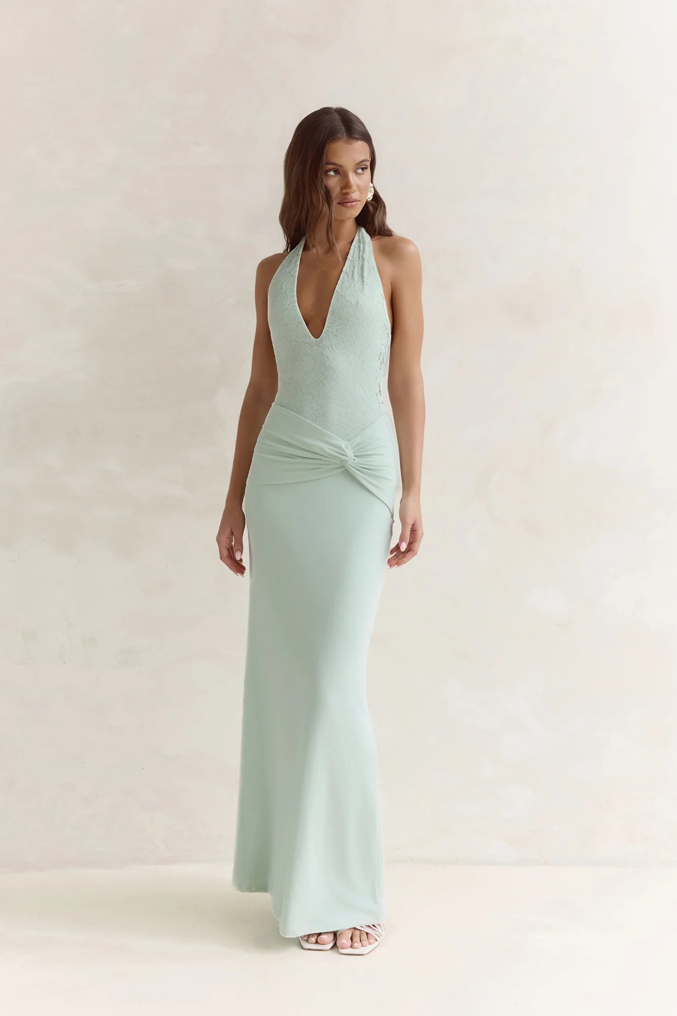 Seaside Glow Halter Maxi Dress Sage