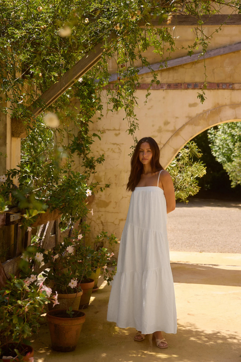 Liliana 100% Linen Maxi Dress White