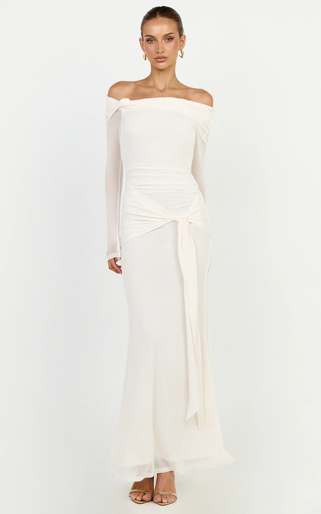 Waverly Maxi Dress - Long Sleeve Off Shoulder Dress in Cream