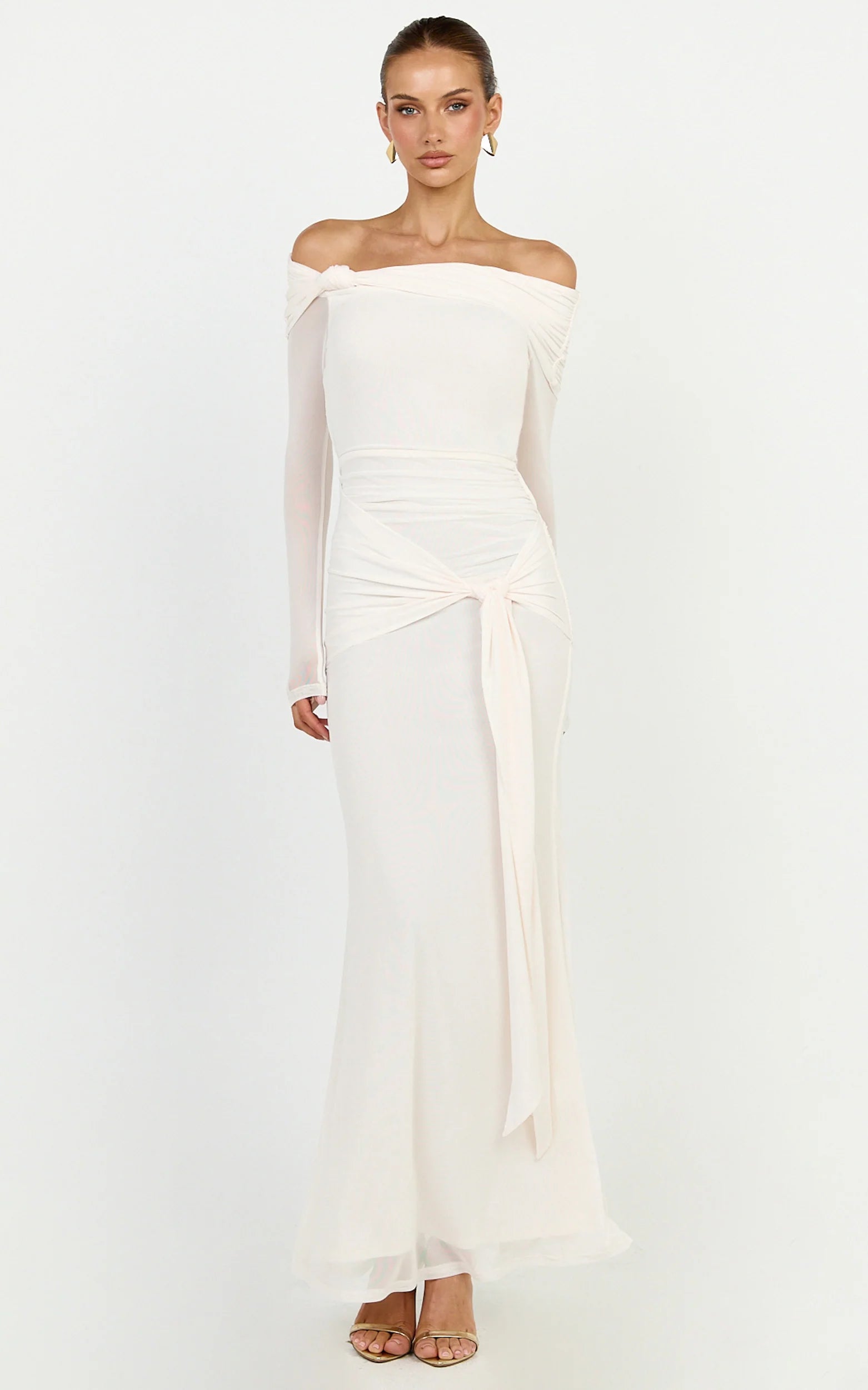 Waverly Maxi Dress - Long Sleeve Off Shoulder Dress in Cream
