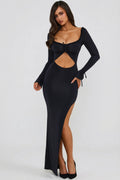 Ruffle-Trim Cut-Out Maxi Dress in Black