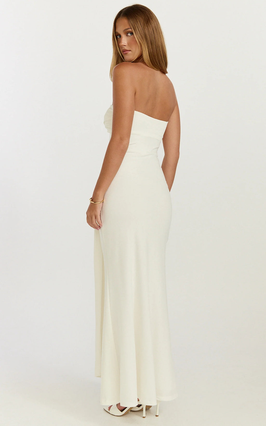Aria Midi Dress - Strapless Tie Waist Dress in Off White