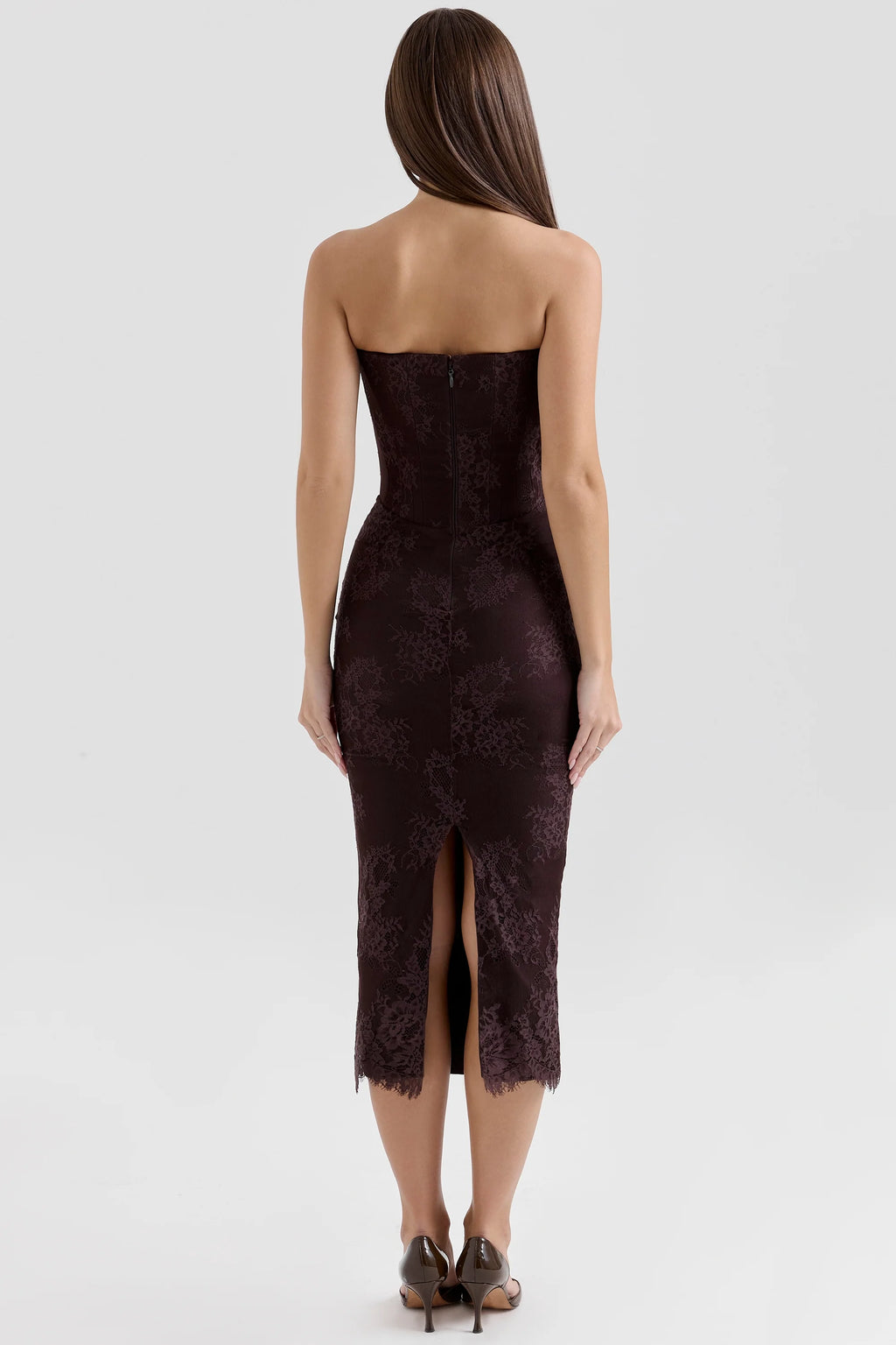 bitter chocolate lace corset midi dress & bolero