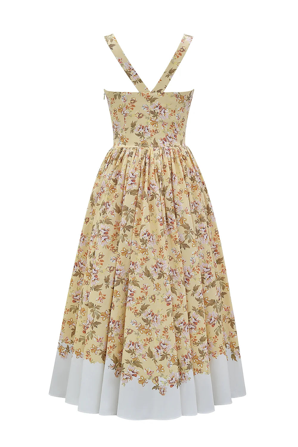 honeyflower print gathered cotton midi dress