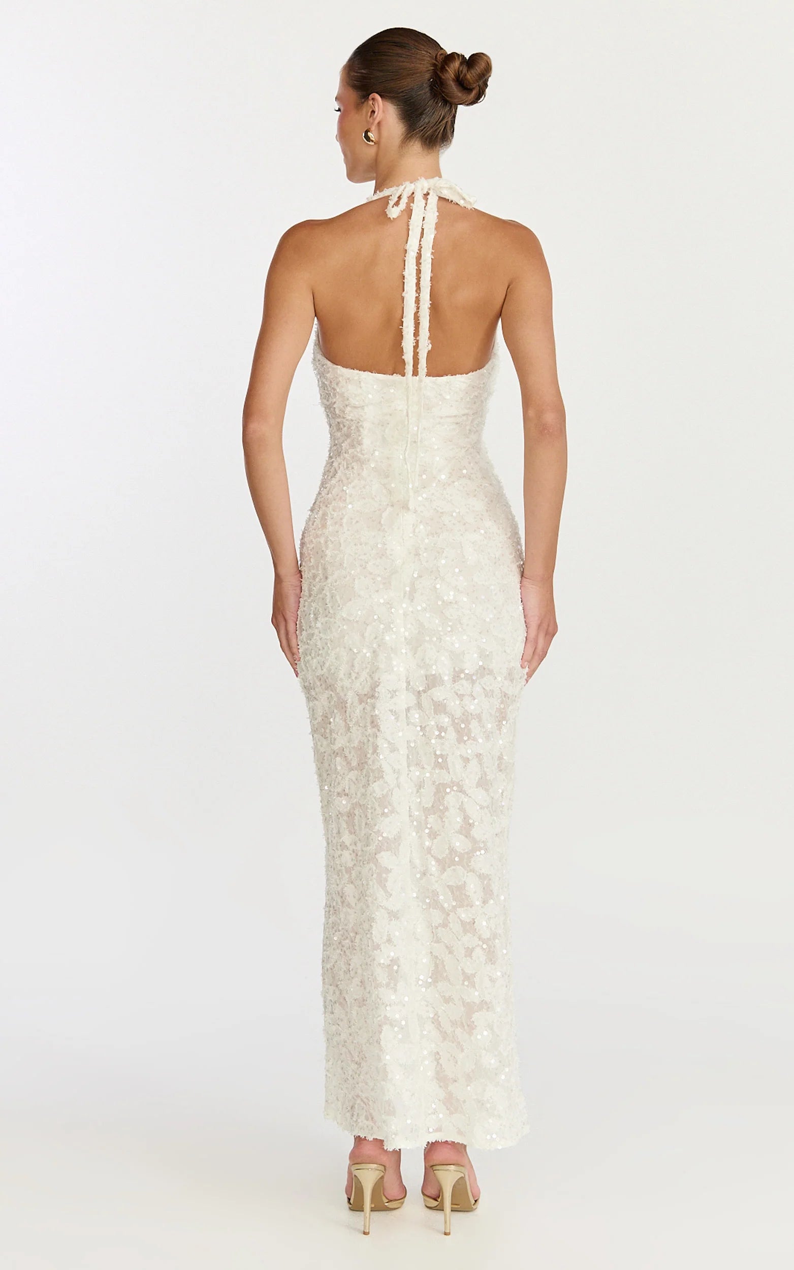 Benny Maxi Dress - Halter Neck Backless Bodycon Dress in Off White