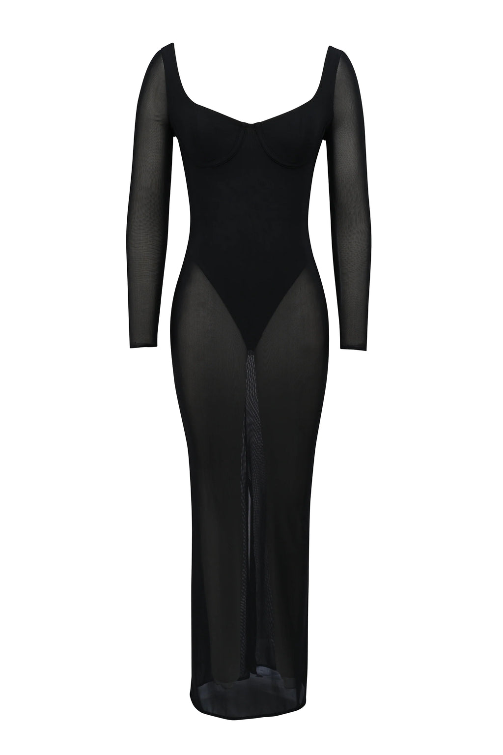 black mesh maxi dress with bodysuit