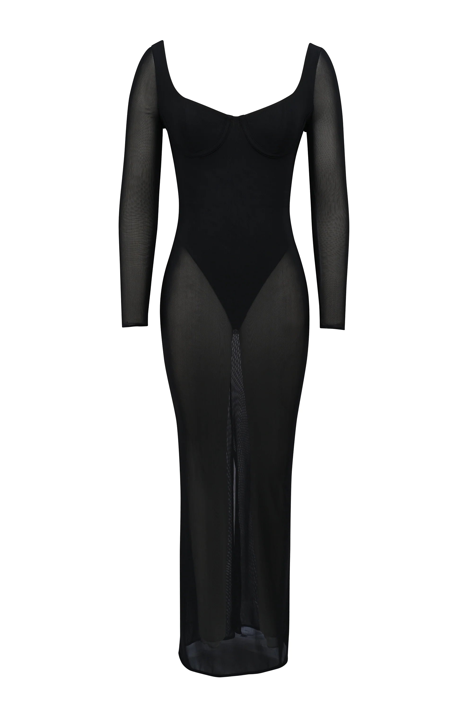 black mesh maxi dress with bodysuit