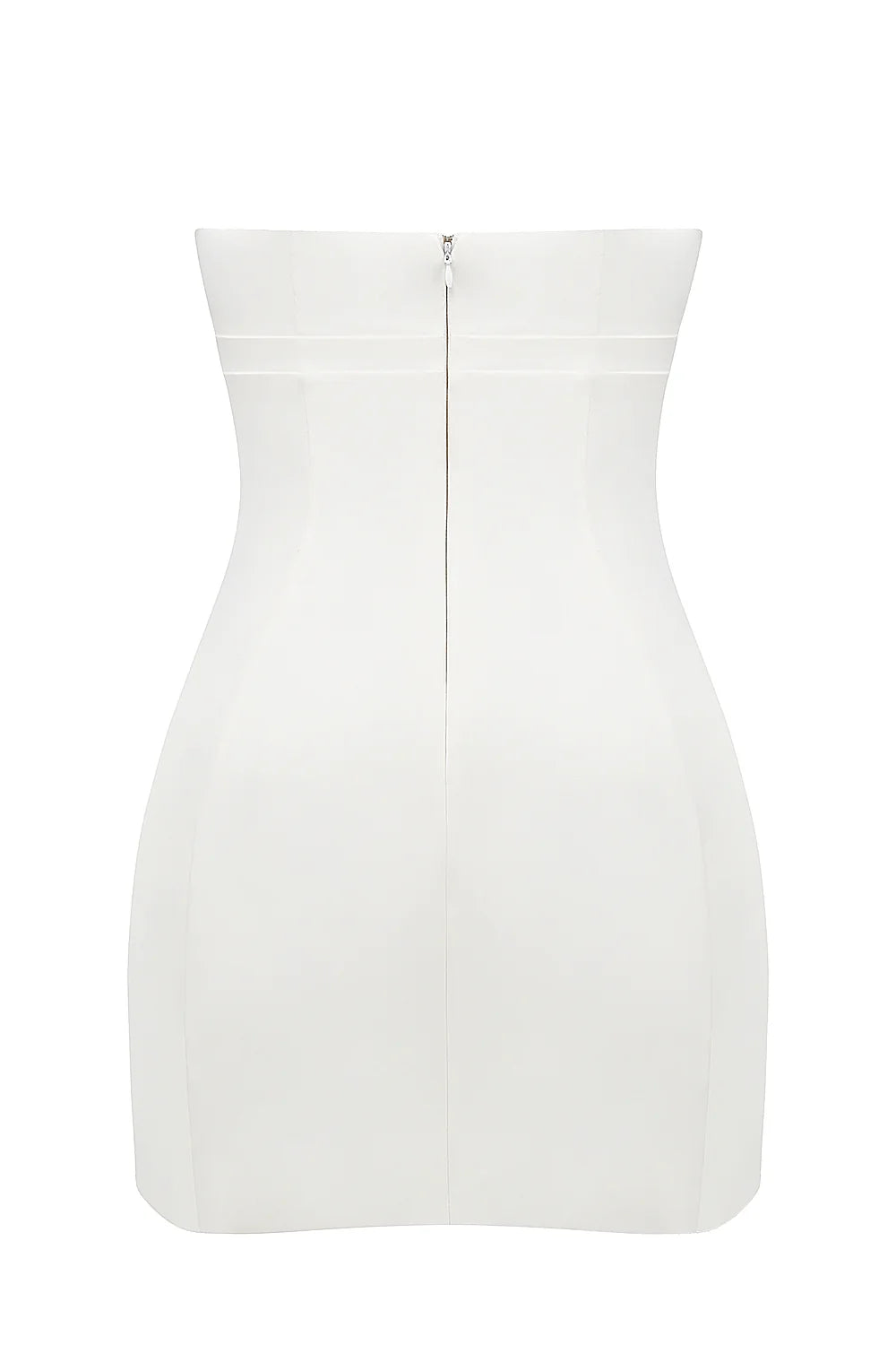 white strapless twill mini dress