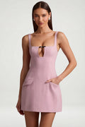 Cut-Out Structured A-Line Mini Dress in Mauve
