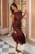 Defied The Odds Off Shoulder Lace Maxi Dress Wine