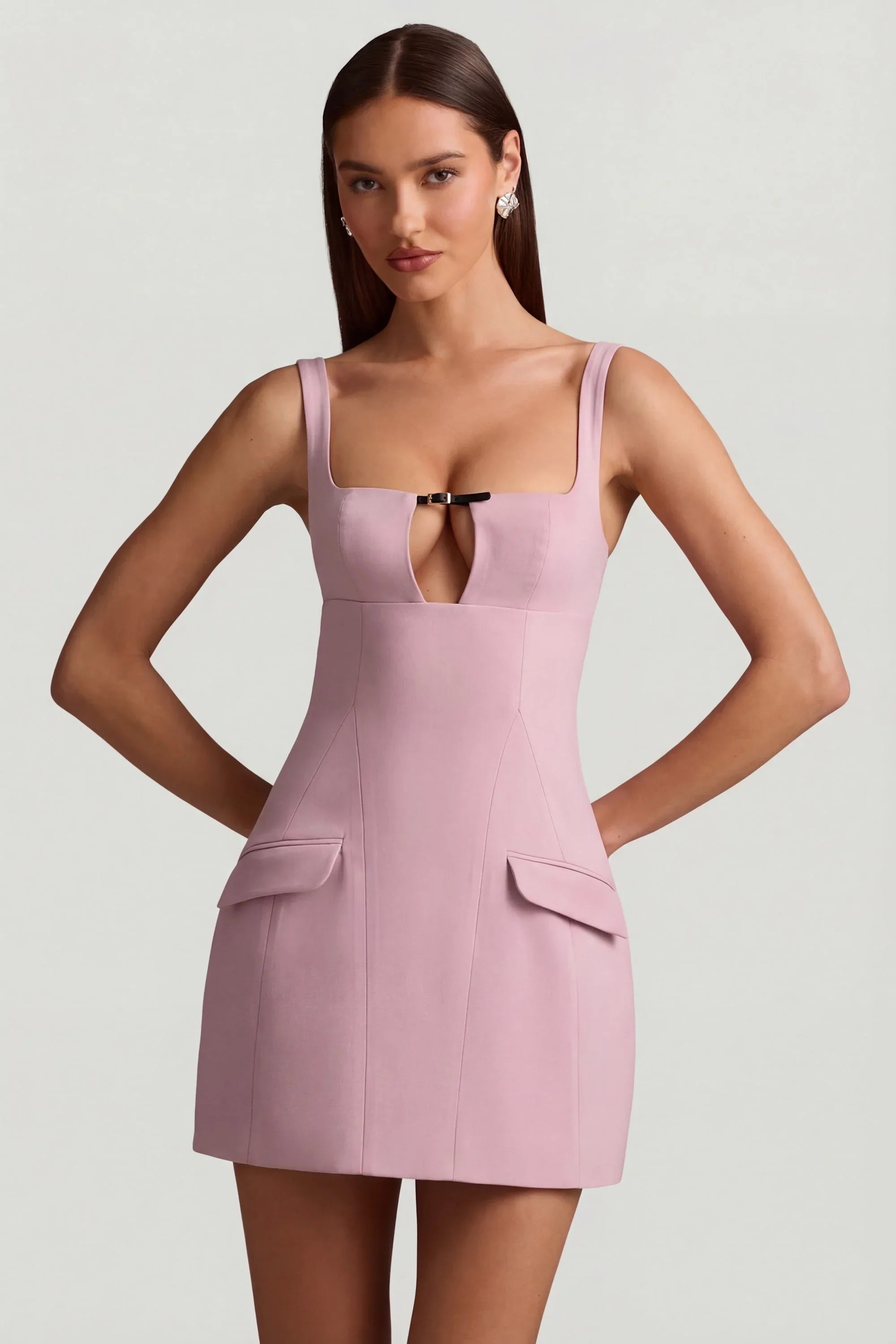 Cut-Out Structured A-Line Mini Dress in Mauve