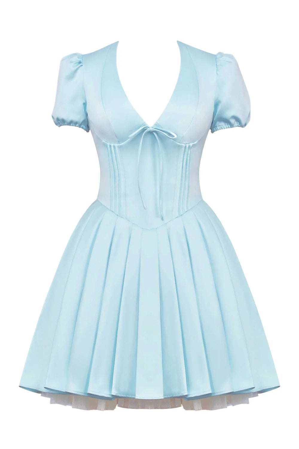 delicate blue satin pleated mini dress