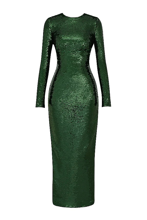 pine green sequin maxi dress