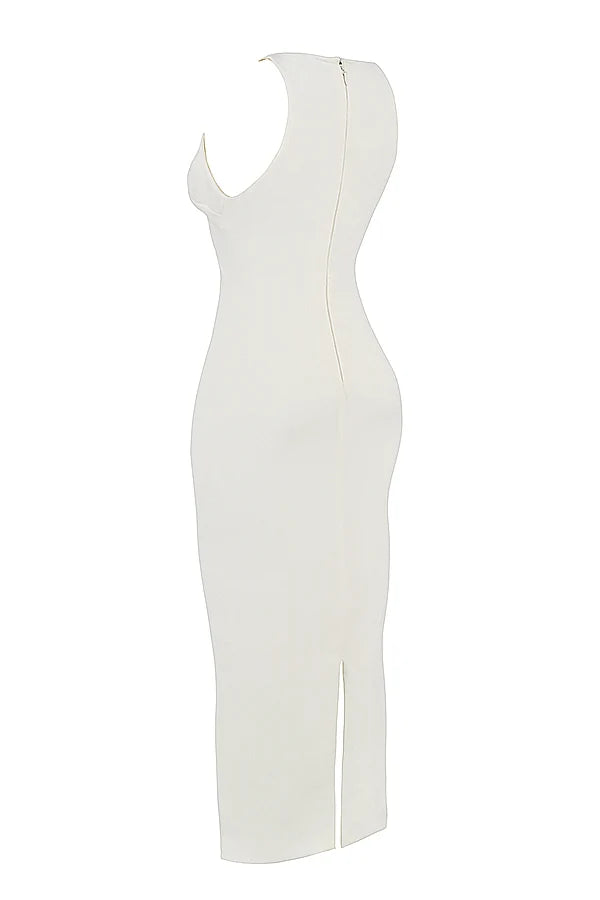 ivory plunge maxi dress