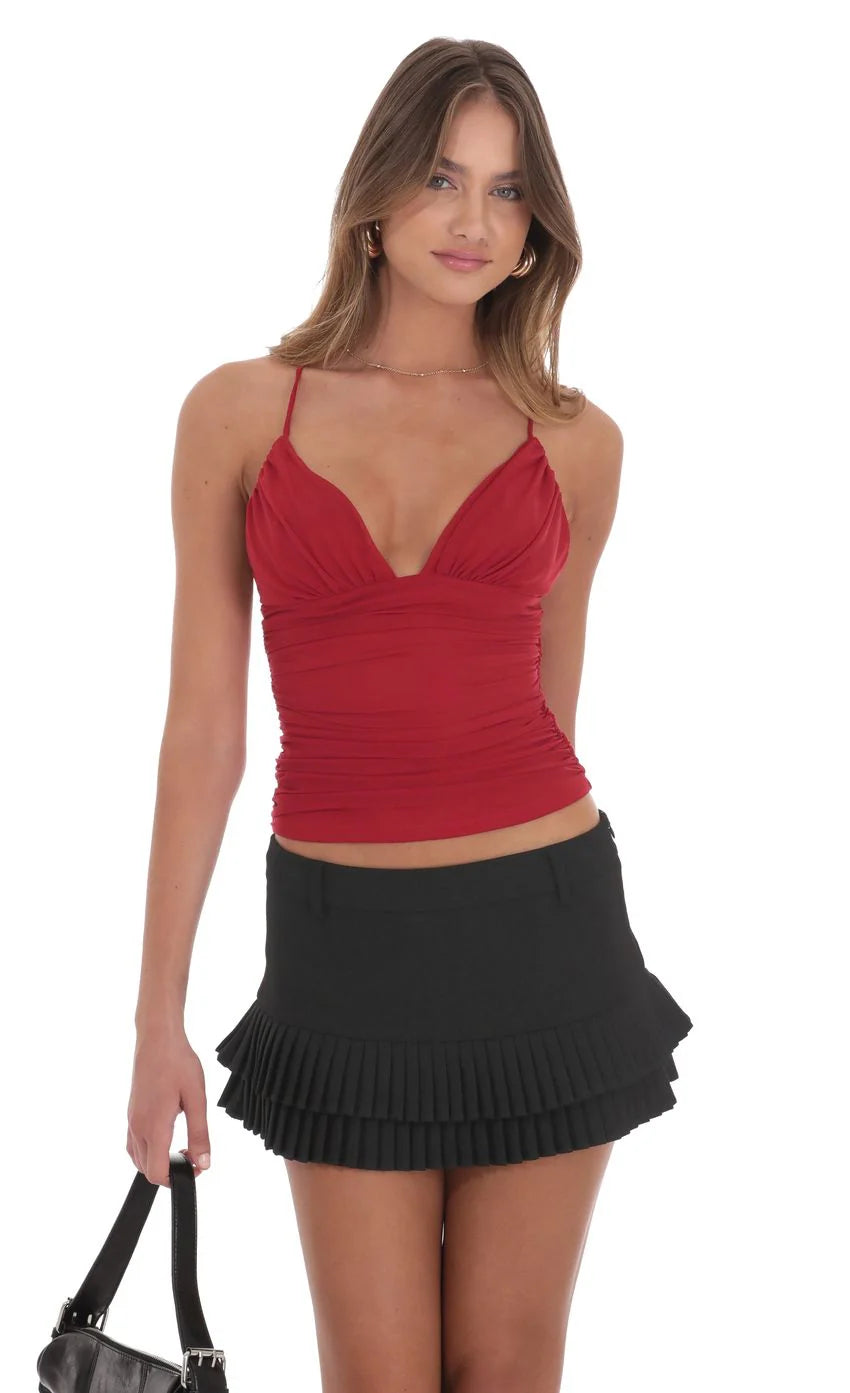 Pleated Ruffle Skort in Black