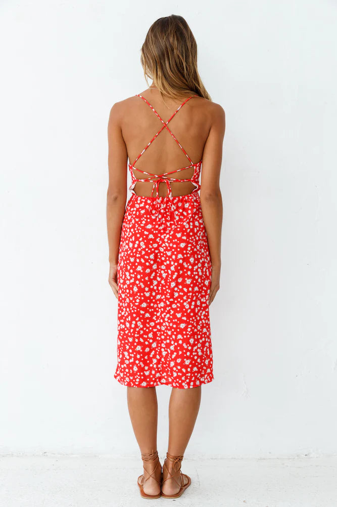 Waiting For Spring Midi Dress Red