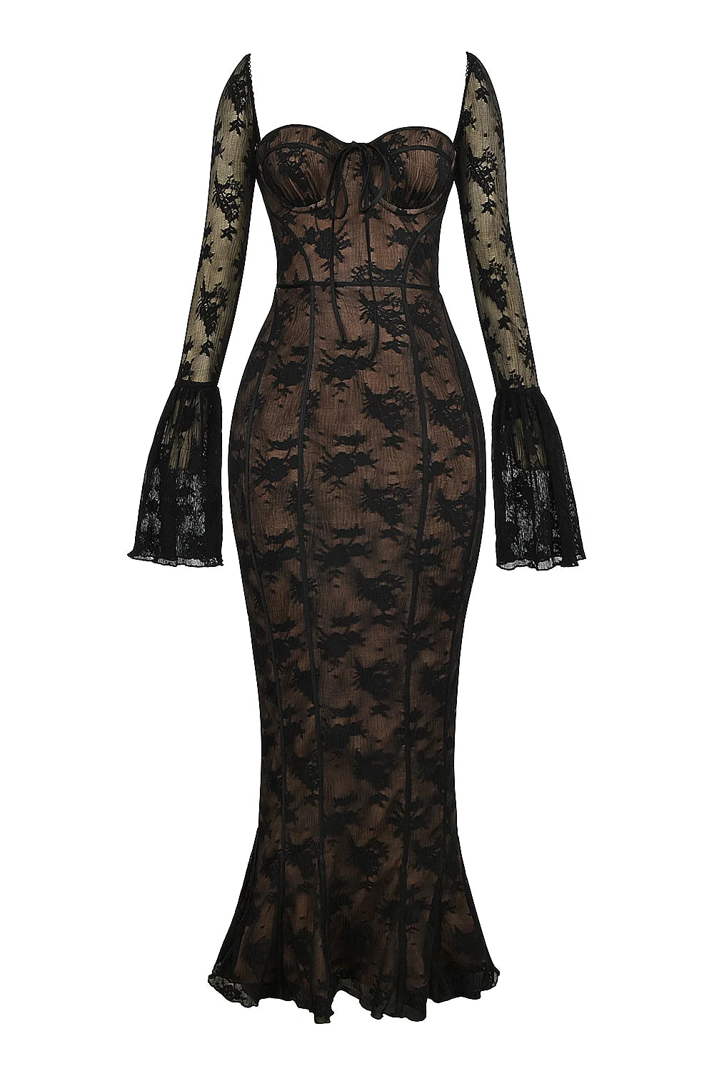 black long sleeve lace maxi dress