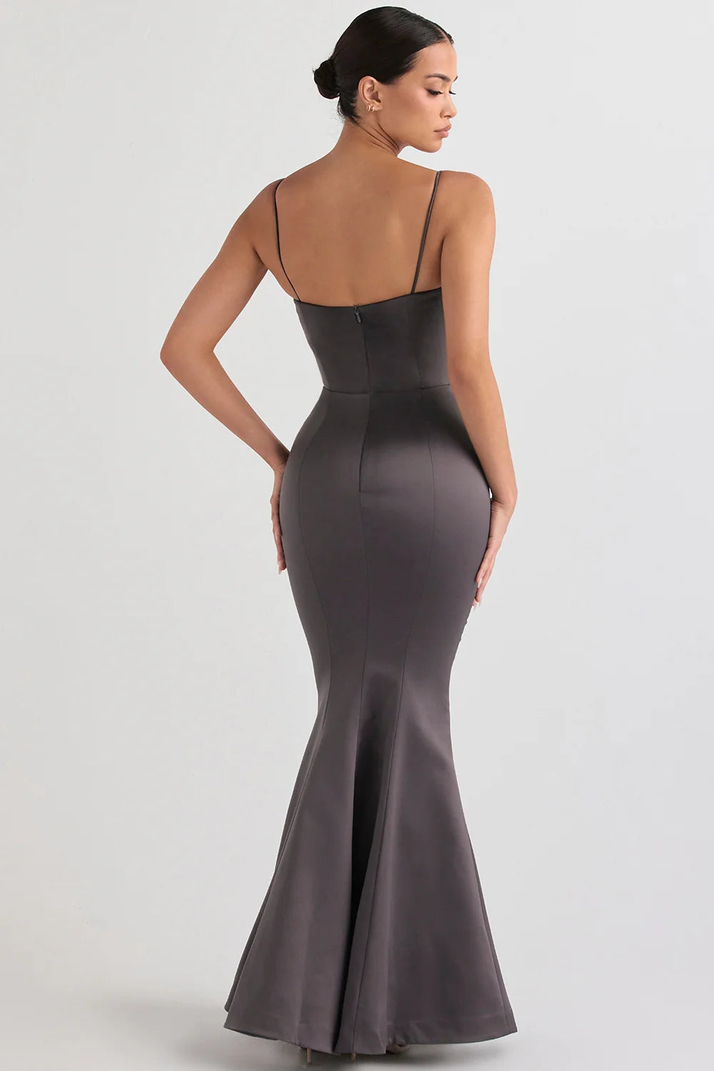 shadow satin fishtail gown