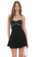 Polka Dot Bust Fit and Flare Dress in Black