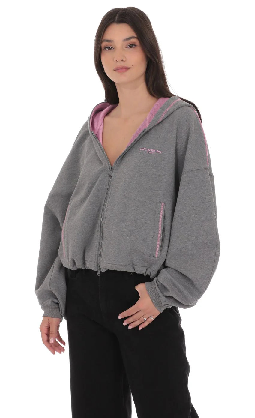 Two-Toned Cropped Hoodie in Grey