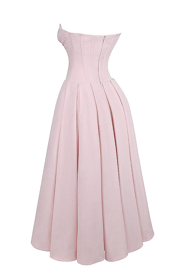 ballerina pink strapless midi dress